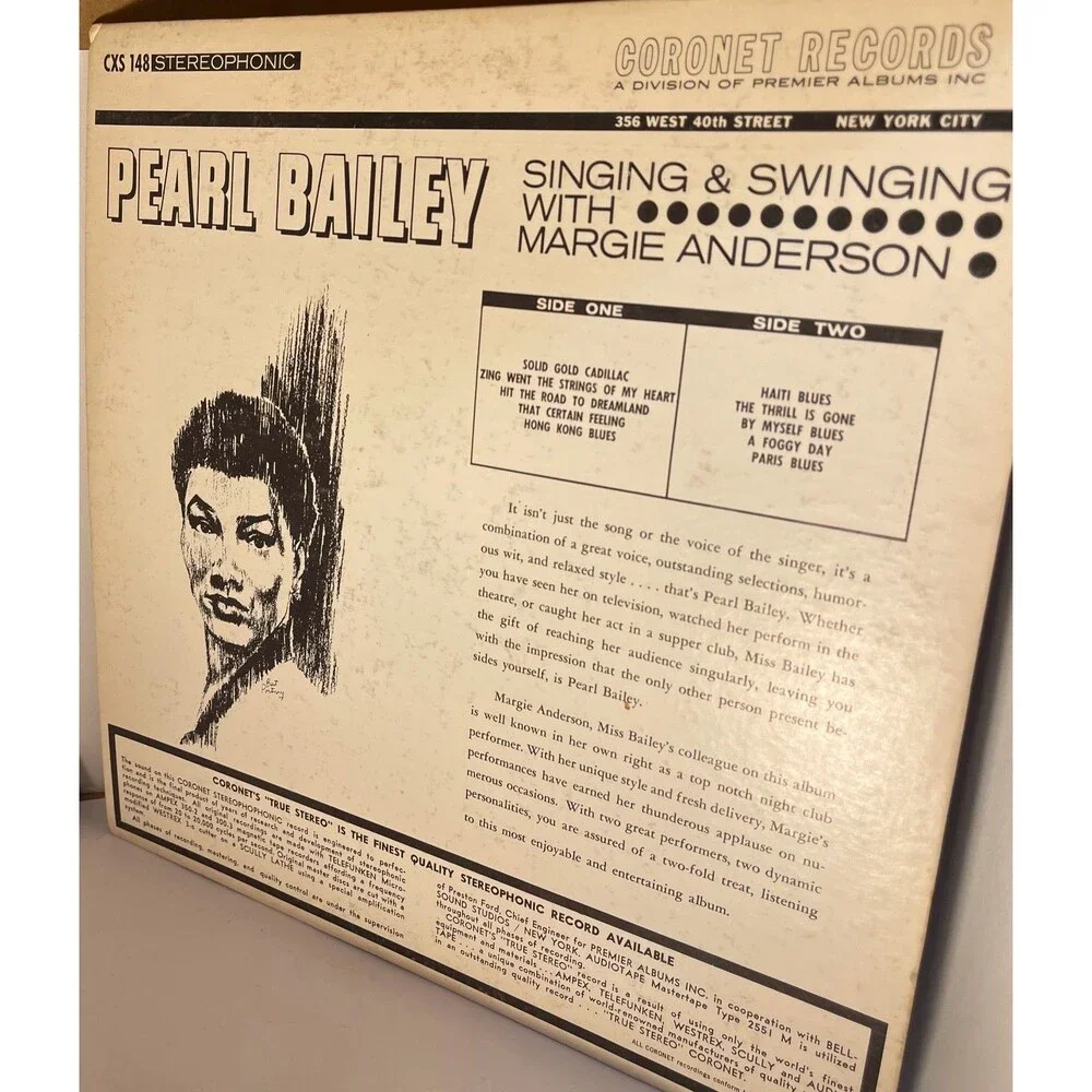 Pearl Bailey Singing & Swinging 33 RPM LP Record Coronet Records 1960 CXS-148 Y - Picture 2 of 3